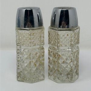 Vintage Anchor Hocking Wexford Crystal Salt & Pepper Shakers | MCM Glass Pair